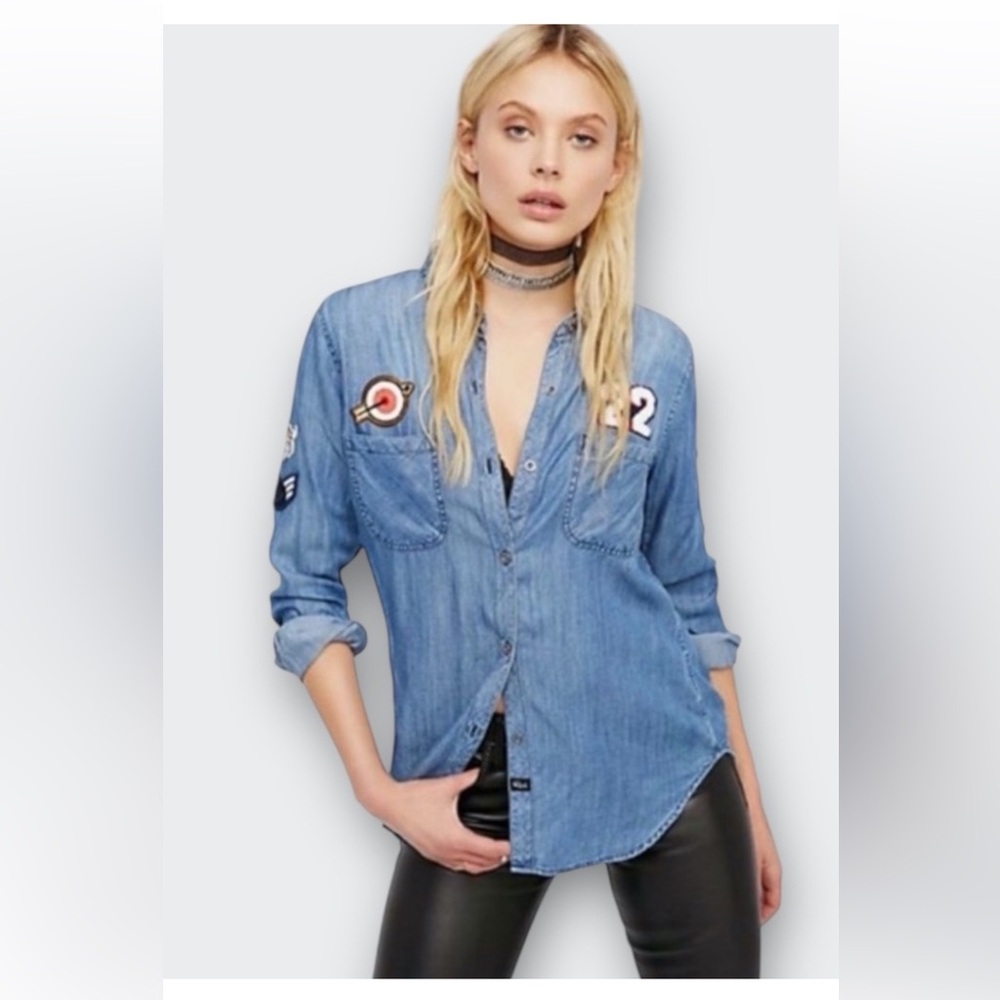 Rails Carter Blue Chambray Patchwork Dark Vintage… - image 1